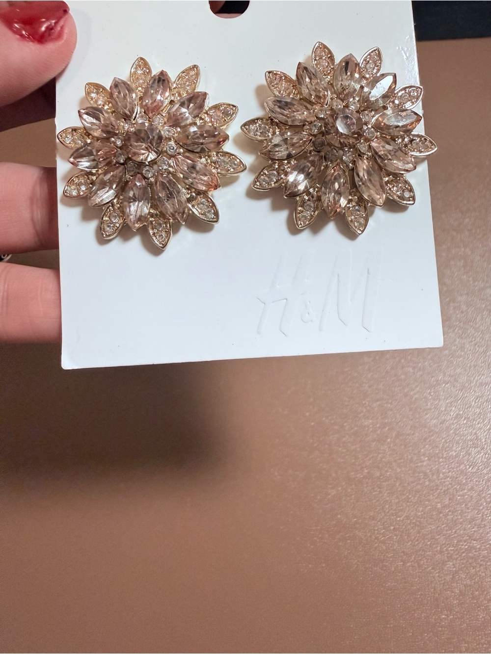 H&M Champagne Crystal Floral Cluster Earrings